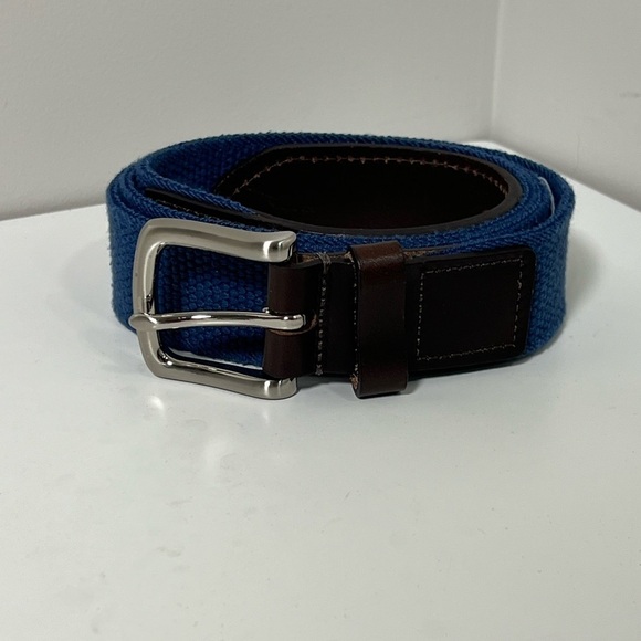 Vineyard Vines 42W Navy Knit Cotton Woven Belt Leather Accents Metal Clasp Prep - Picture 2 of 10
